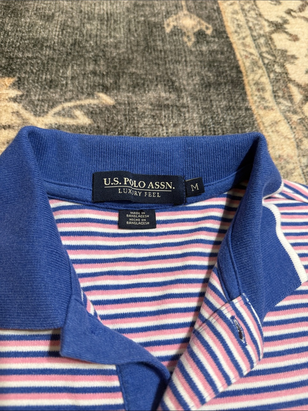 U.S. Polo Assn. Blue & White Striped Men’s Polo with Contrast Collar - Picture 2 of 7
